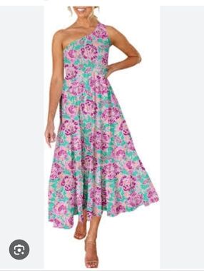One-Shoulder Pink Floral Midi Dress